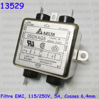 Filtre EMI, 115/250V, 5A, Cosses 6,4mm